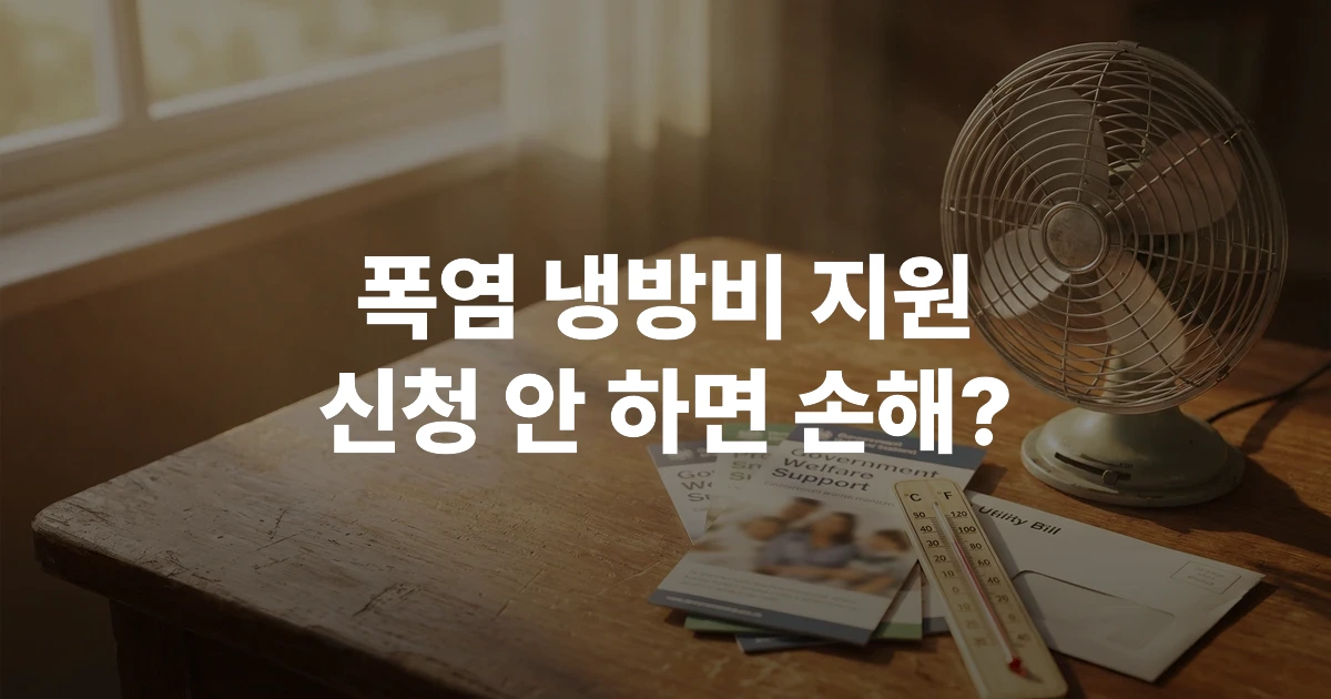 여름 폭염 냉방비 지원 안내 서류와 복지 신청서가 놓인 책상