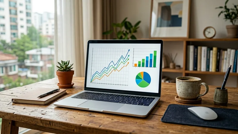 A laptop screen showcasing rising financial charts to illustrate investment growth.
