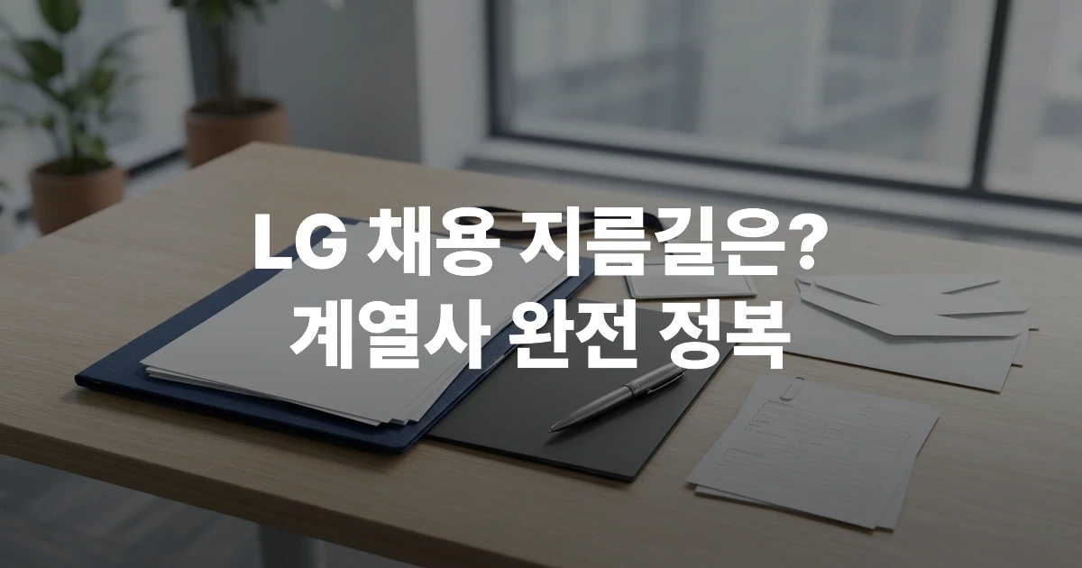 2026년 LG그룹 채용 공고 서류와 기업 브로셔가 놓인 사무 책상