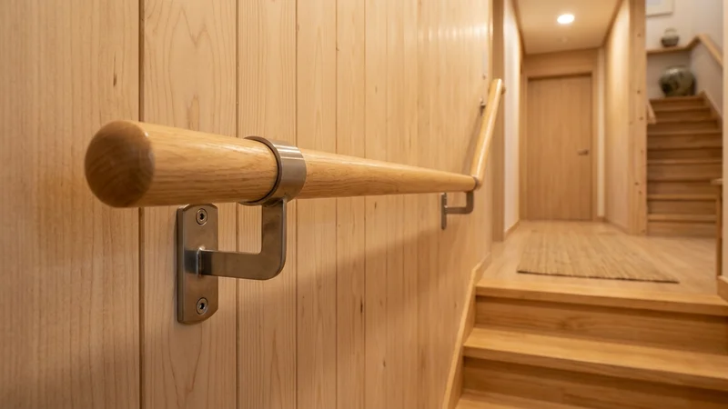 집안 복도 벽면에 튼튼하게 설치된 안전용 손잡이 바