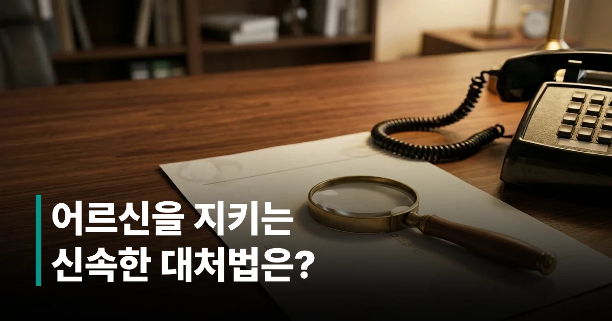 돋보기 아래 놓인 노인학대 신고 문서와 전화기