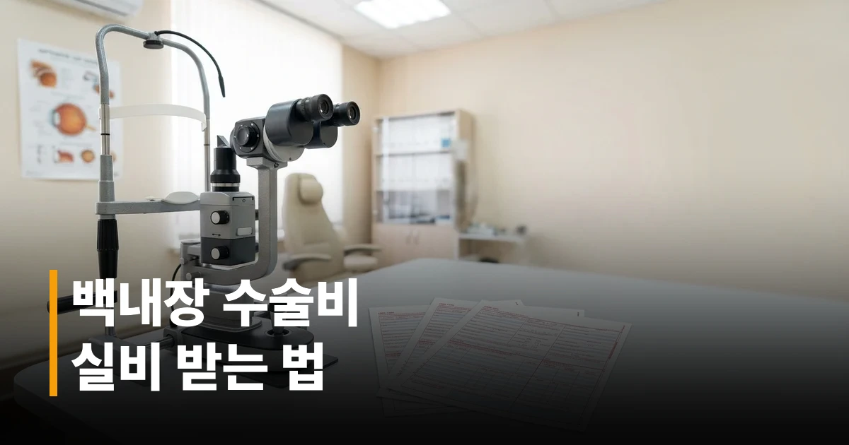 백내장 수술 청구용 세극등 현미경 검사 서류와 볼펜