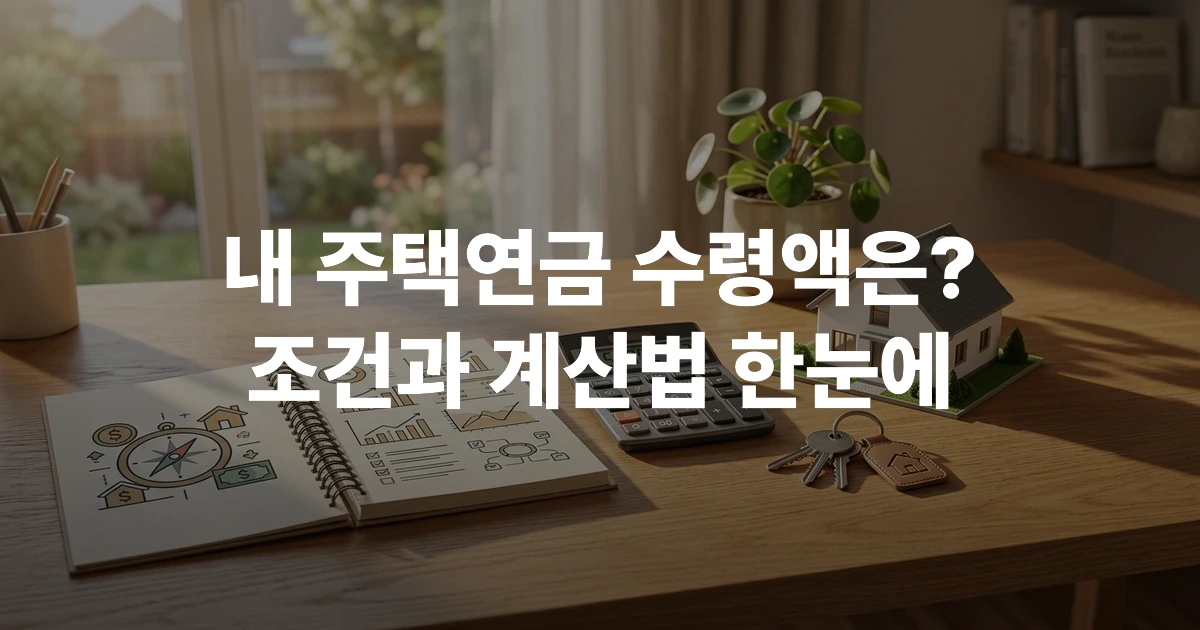 주택연금 예상 수령액 계산기 및 가입 신청 서류들이 놓여 있는 아늑한 책상 이미지