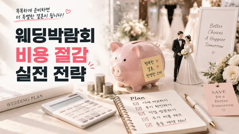 웨딩박람회 활용 전략을 상징하는 저축 돼지저금통과 결혼 비용 계획 노트 이미지