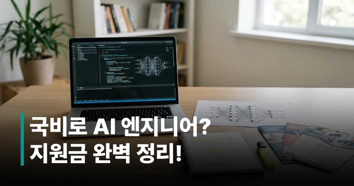 AI 엔지니어 국비지원 교육 과정 안내 자료와 노트북이 놓인 학습 공간