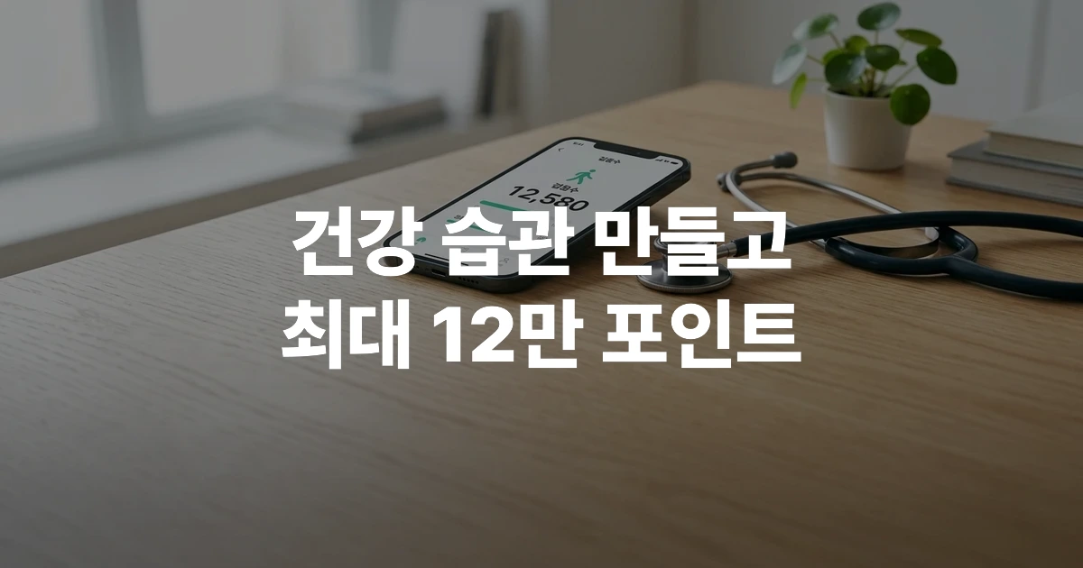 책상 위에 놓인 청진기와 걸음 수가 기록된 스마트폰 화면
