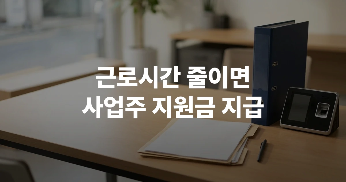워라밸일자리장려금 신청 서류와 디지털 출퇴근 기록기가 놓인 사무실 책상