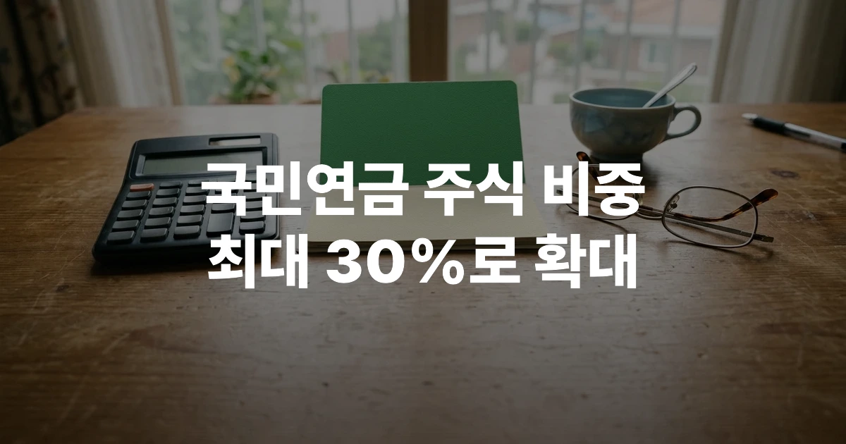 국민연금 본사 건물과 주식 차트가 표시된 태블릿 PC