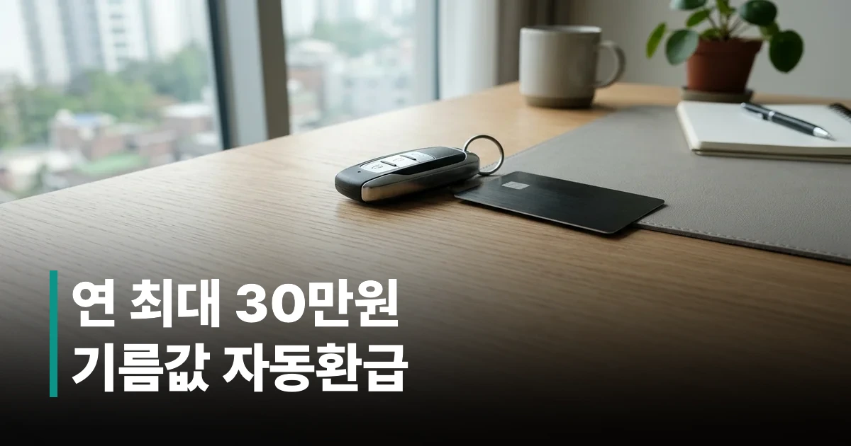 경차 유류세 환급 전용 카드와 자동차 키가 책상 위에 놓여 있는 모습