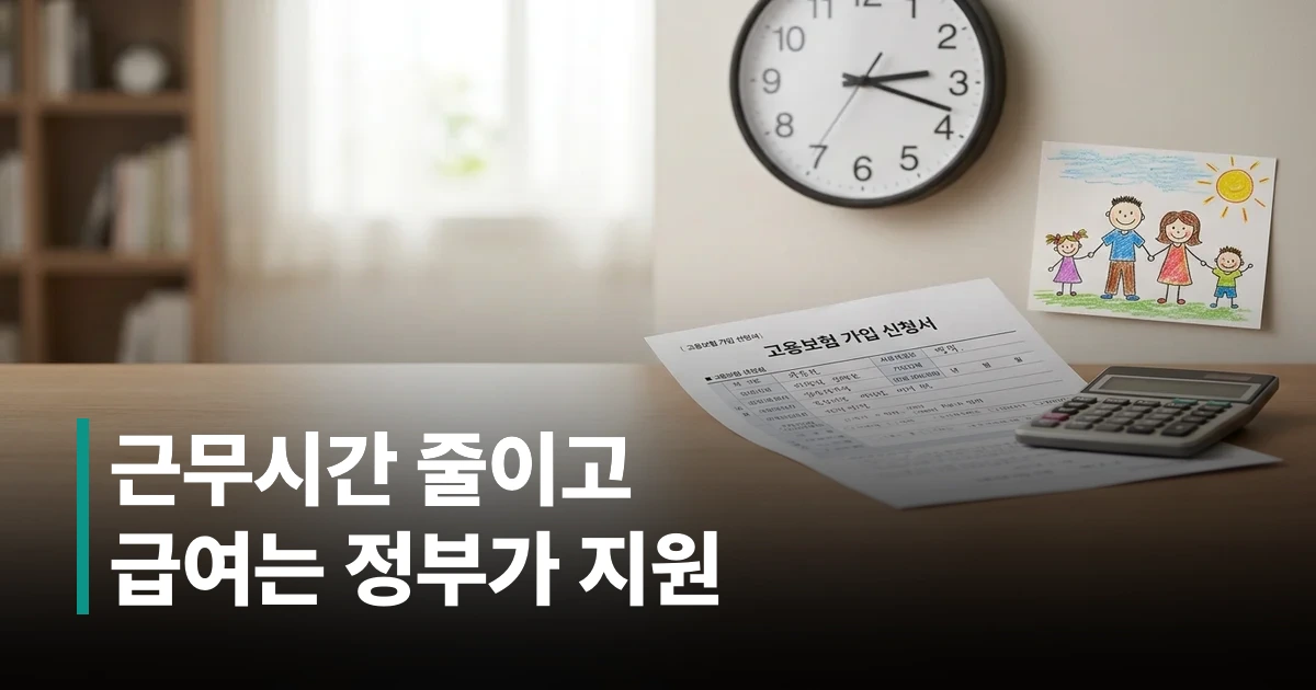 육아기 근로시간 단축 급여 신청 서류와 계산기가 놓인 책상
