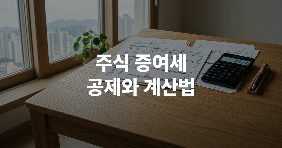 주식 증여세 계산을 위한 주가 차트와 계산기가 놓인 책상