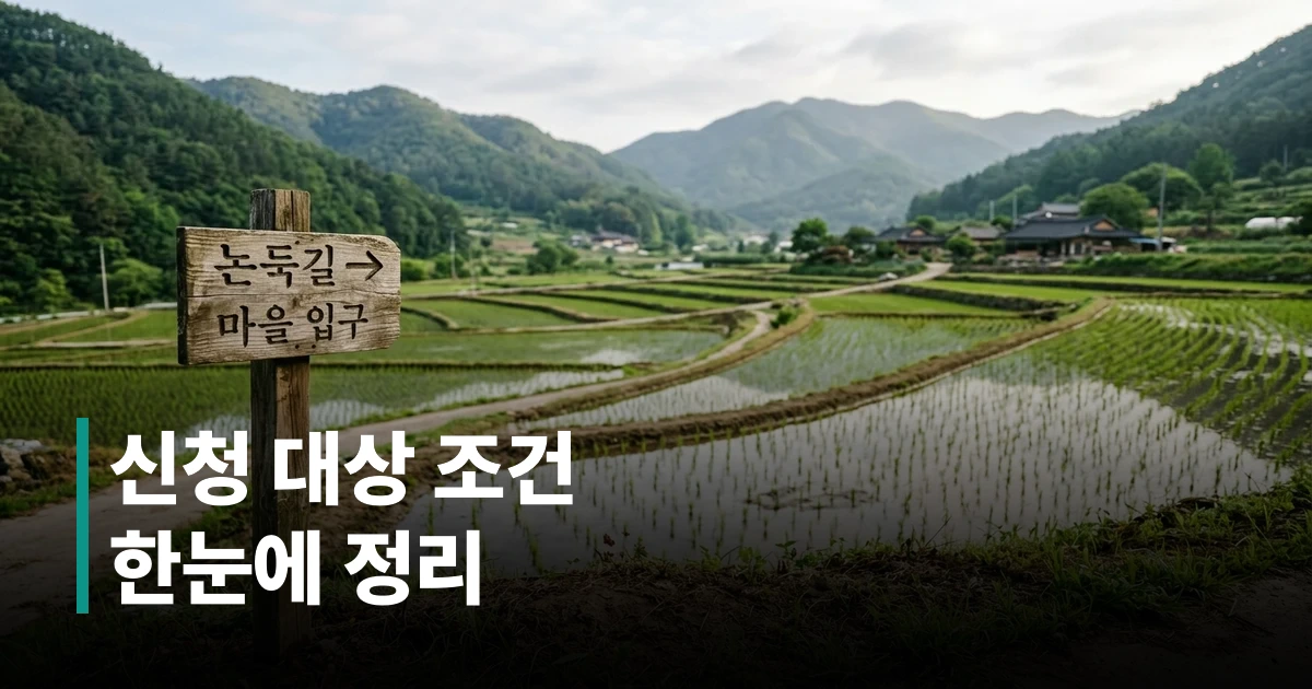 논밭에서 벼가 자라고 있는 한국 농촌의 경작지 풍경
