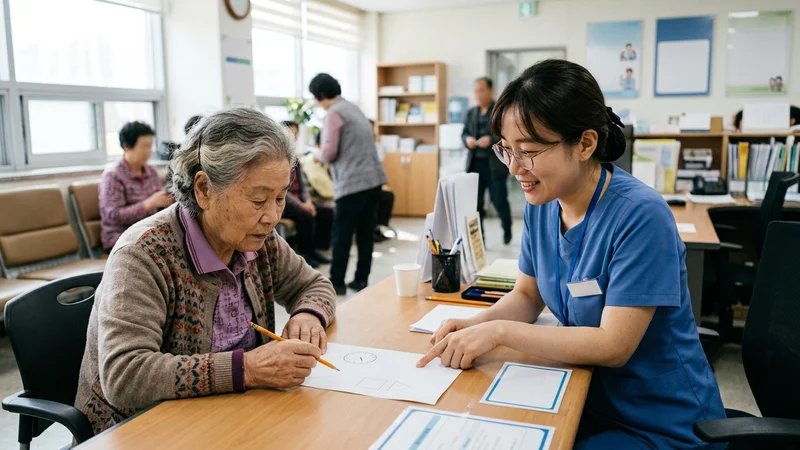 보건소에서 진행하는 인지 기능 선별검사 모습