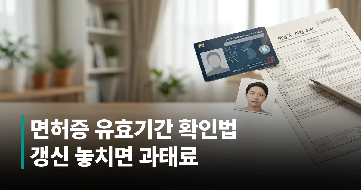 운전면허증과 신분증, 여권용 사진이 놓인 갱신 준비물 모습