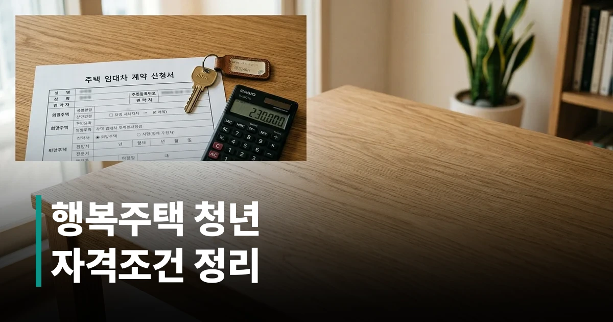 행복주택 청약 서류와 계산기가 놓인 책상 위 모습