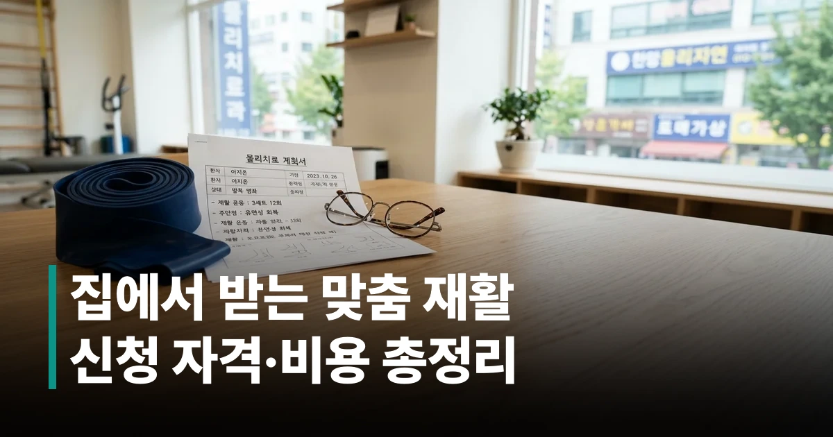 방문재활 서비스 신청 안내 관련 서류와 재활 운동 용품