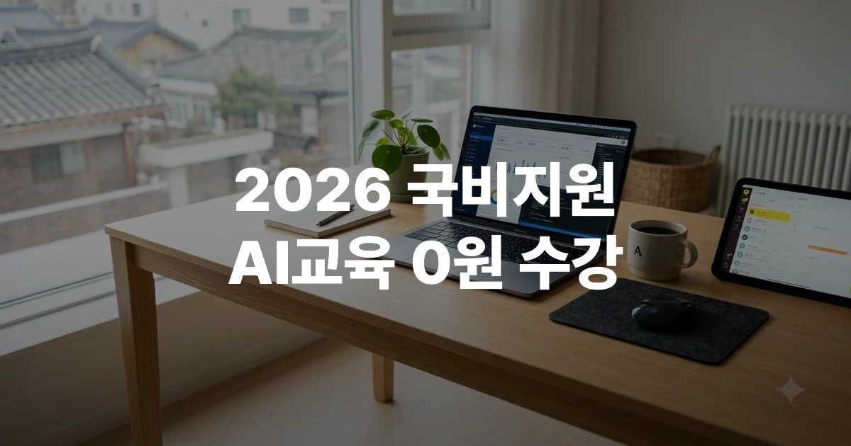 국비지원 AI 교육 안내 및 학습을 위한 깔끔한 데스크톱 썸네일 이미지