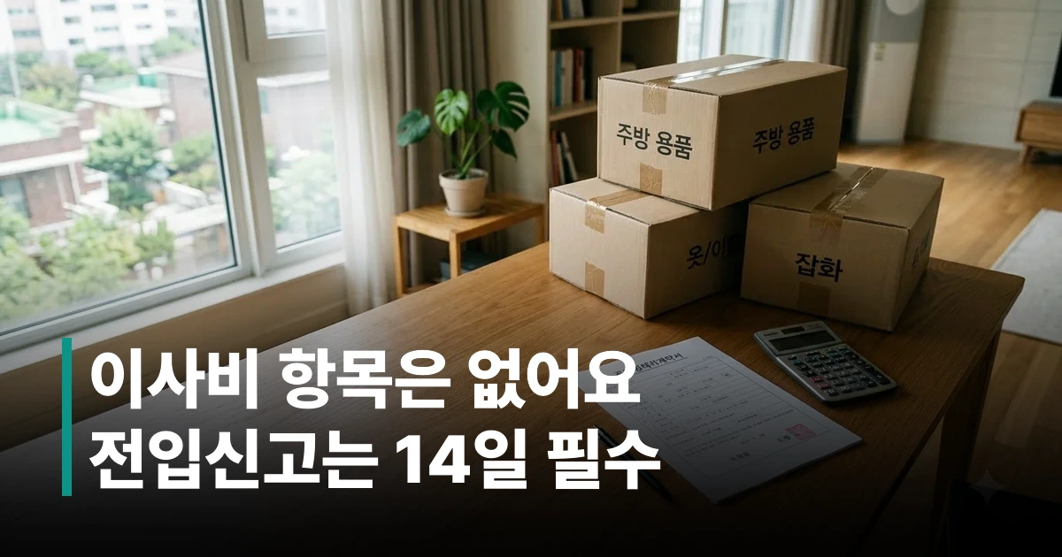 이사 상자와 임대차계약서, 계산기가 놓인 한국 가정집 식탁