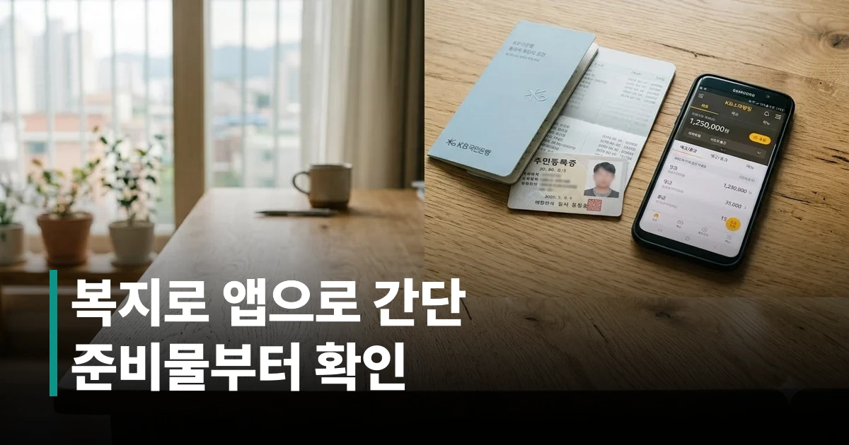 은행 통장과 신분증, 스마트폰 뱅킹 앱이 놓인 책상 모습