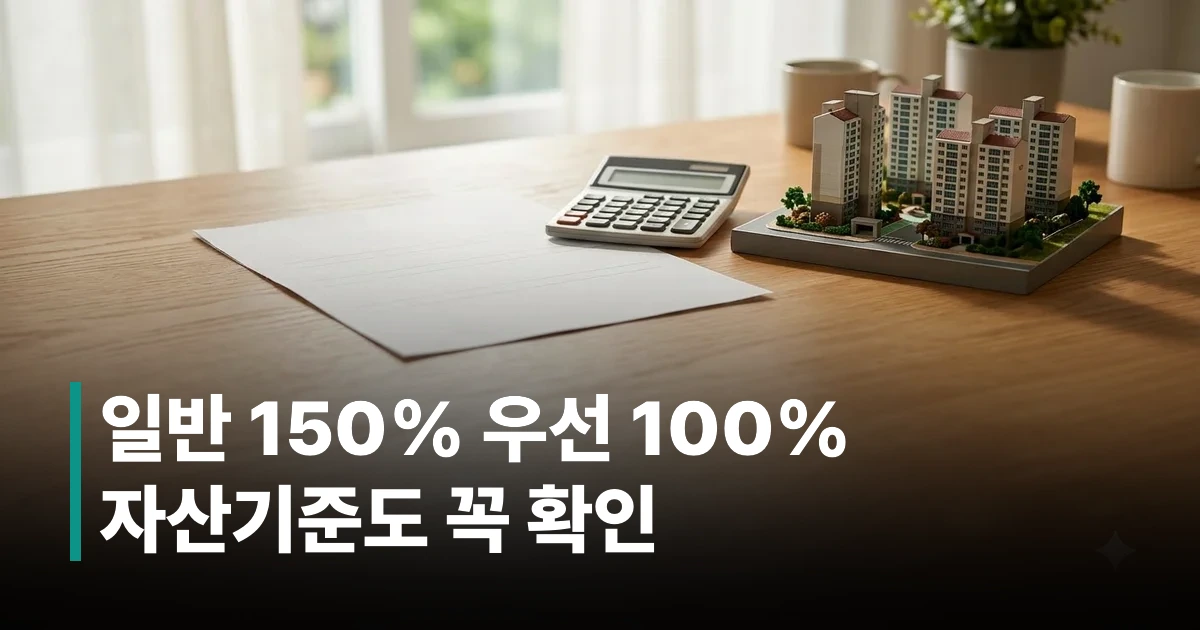 통합공공임대주택 소득기준과 자산기준을 안내하는 서류와 계산기