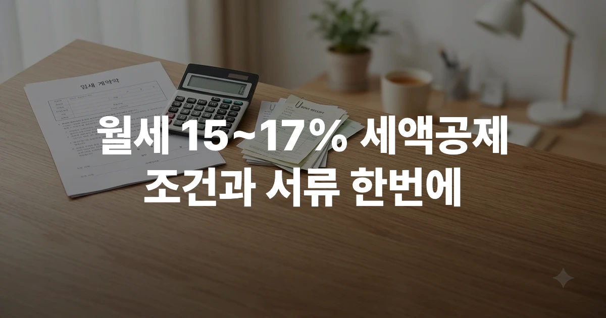 임대차계약서와 월세 영수증, 계산기가 놓인 책상
