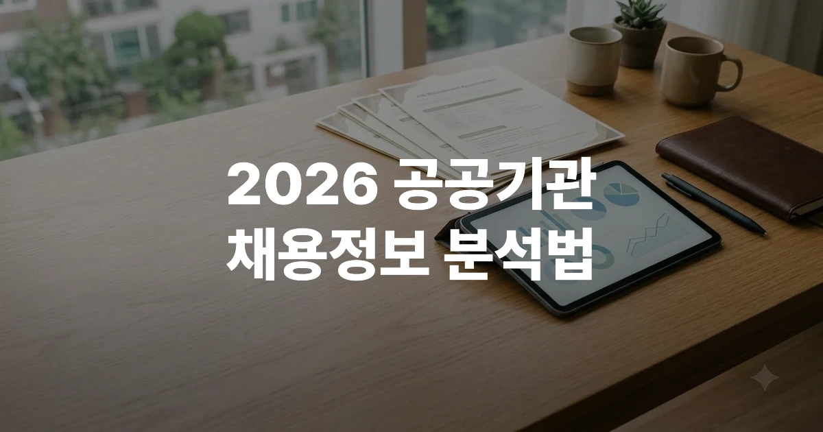 책상 위에 놓인 공공기관 채용 관련 서류와 태블릿 PC, 필기구