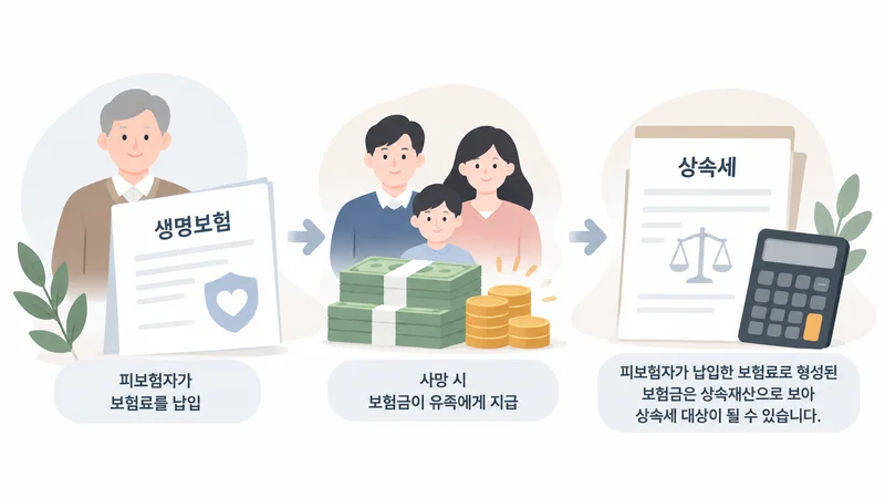 피상속인이 납입한 생명보험금이 유족에게 지급된 뒤 상속세 과세 대상이 되는 흐름