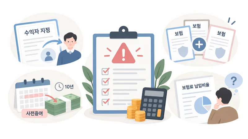 사망보험금 상속세 신고 시 수익자 지정, 사전증여, 보험 합산, 보험료 납입비율 체크사항