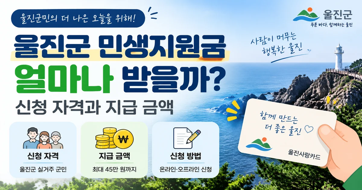 경북 울진군청 민원실 접수 창구에 안내문과 신청 서류가 정돈되어 있는 모습
