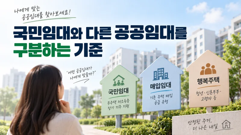 국민임대·매입임대·행복주택의 특징을 비교하며 자신에게 맞는 공공임대 유형을 확인하는 이미지