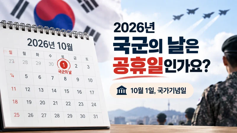 2026년 10월 달력의 국군의 날을 표시하고 정기 공휴일 여부를 묻는 모습을 표현한 이미지