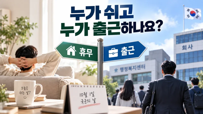 국군의 날 휴무 여부에 따라 집에서 쉬는 사람과 회사로 출근하는 직장인을 대비해 표현한 이미지