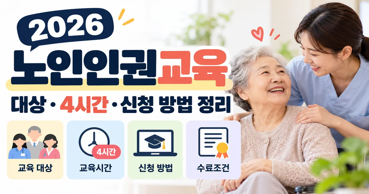 노인인권교육 수료증과 기관별 이수관리 서류가 놓인 현대적인 한국 복지기관 책상
