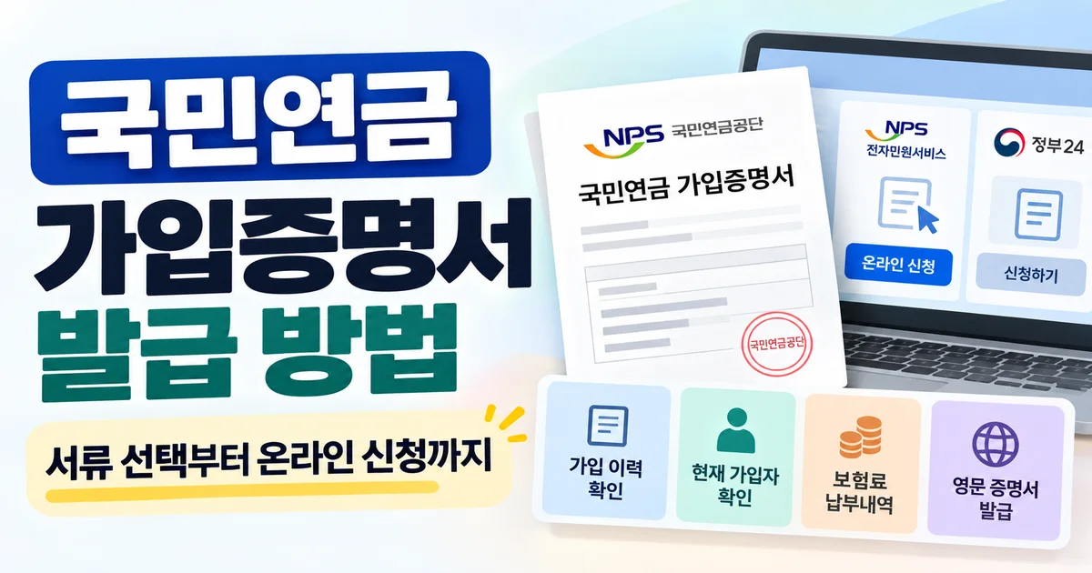 국민연금 가입 이력 서류와 국문·영문 발급 항목을 확인하는 장면